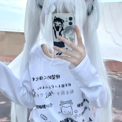 Load image into Gallery viewer, Japanese Kawaii Tops Letter Print Women T-shirt Y2k Aesthetic Loose All Match Tshirts Streetwear Fairy Grunge Fashion Tee Shirts
