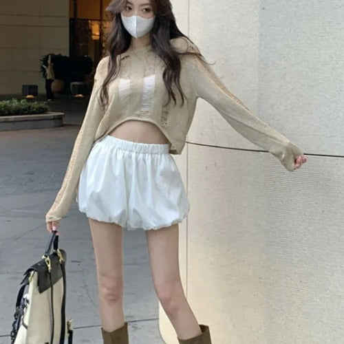 Load image into Gallery viewer, Y2K Holes Knitted Cardigans Two Side Wear Retro Harajuku Sexy Cropped Jumpers Women Full Sleeve Bandage Outwear Autumn Grunge
