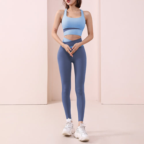 Load image into Gallery viewer, Women Sportswear Suit Bandage Patchwork Sports Bra Sexy High Waist Leggings Workout Athletic Fitness Clothing Two Piece Yoga Set
