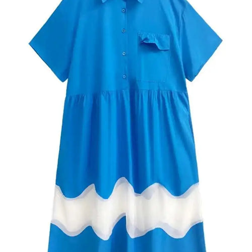 Load image into Gallery viewer, Women Blue Perspective Big Size Shirt Dress New Lapel Short Sleeve Loose Fit Fashion Tide Spring Summer 2025 1DF8791
