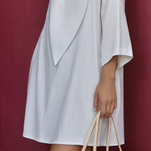 Load image into Gallery viewer, Summer Cotton Tie Neck Mini Dress for Women 2025 New Elegant Three-quarter Sleeves Simple Shirt Dresses Outfits Woman
