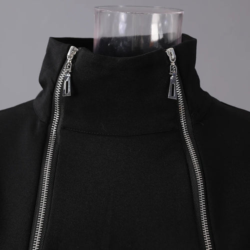 Load image into Gallery viewer, Women Black Zipper Irregular Hem Slit Midi Dress New Turtleneck Long Sleeve Fashion Tide Spring Autumn 2025 1DH9354
