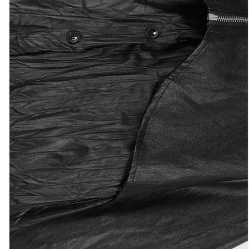 Load image into Gallery viewer, Women Black Pu Leather Pleated Big Size Mini Shirt Dress New Lapel Long Sleeve Fashion Tide Spring Autumn 2025 1DH7337
