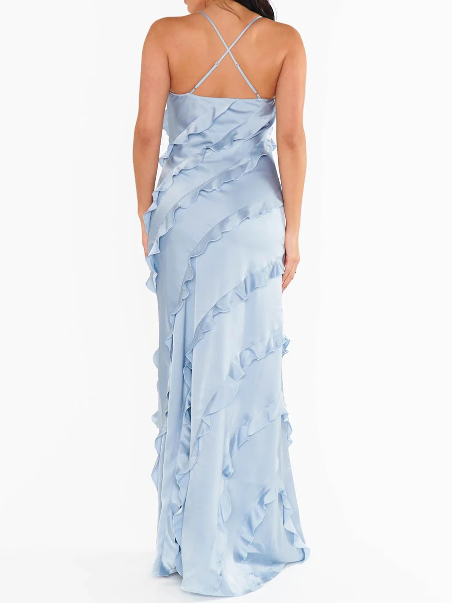 Solid Slimming Long Dresses For Women Square Neck Sleeveless High Waist Temperament Dress Female Fashion Style New