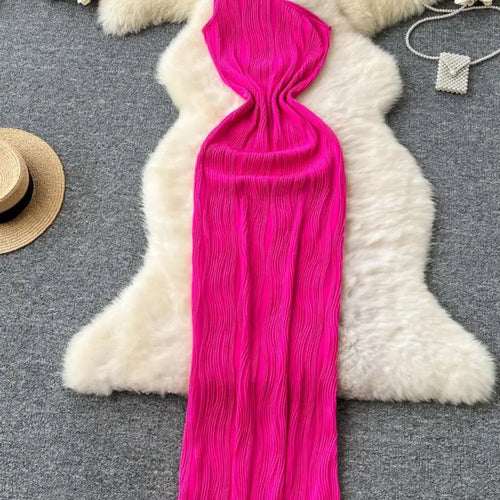 Load image into Gallery viewer, Summer Rose Red Sexy Sleeveless Backless Long Dress 2024 Women's Diagonal Collar Elegant Club Party Dress Simplicity Fashion New
