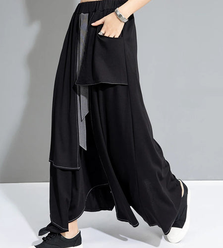 High Elastic Waist Black Irregular False Two Denim Half-body Skirt Women Fashion Tide New Spring Autumn 2025 1DJ0910