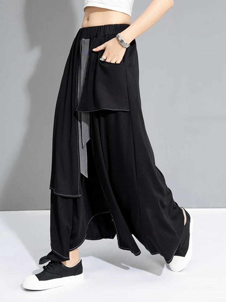 High Elastic Waist Black Irregular False Two Denim Half-body Skirt Women Fashion Tide New Spring Autumn 2025 1DJ0910