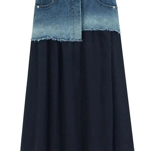 Load image into Gallery viewer, High Waist Khaki Denim Pleated Burr Color-block Midi Half-body Skirt Women Fashion Tide New Spring Autumn 2025 1DH5784
