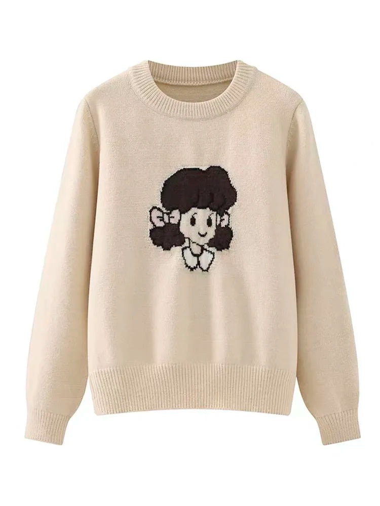 Vintage Sweet Lolita Style Knitted Pullover Cute Girl Pattern Sweater Women New Year Knitwear Tops C-281