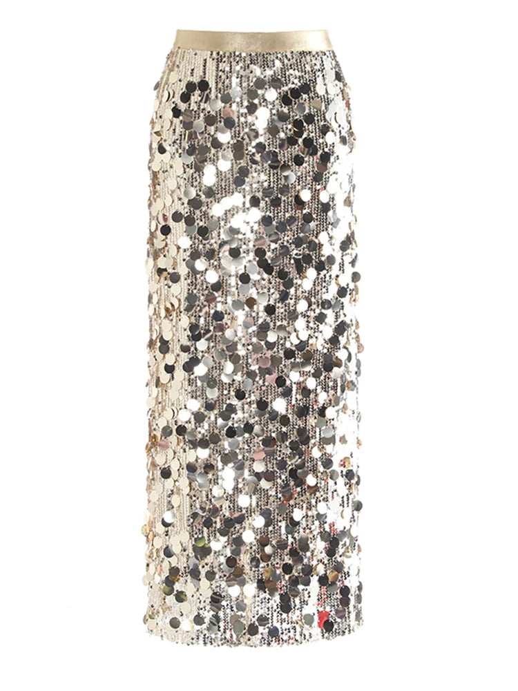 High Elastic Waist Sequins Shining Long Party Elegant Half-body Skirt Women Fashion Tide New Spring Autumn 2025 1DH9227