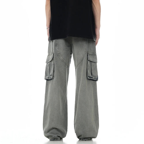 Load image into Gallery viewer, American Multi-pocket Overalls Washed To Make Old High Street Straight Wide Leg Cargo Pants Worn-out Autumn 28W3875
