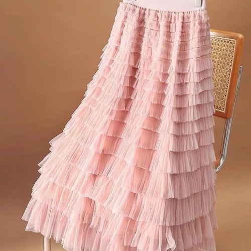 Load image into Gallery viewer, Women Vintage Fashion 2025 New Solid Mesh High Waist Vacation Long Skirt Spring Summer Elegant Party Cake Skirt Streetwear trend
