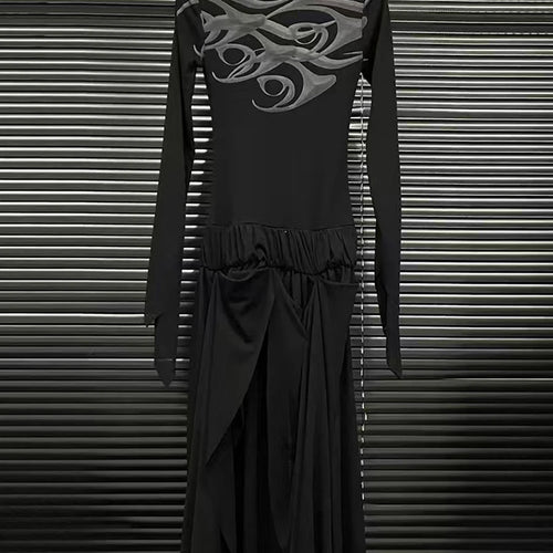 Load image into Gallery viewer, Hit Color Loose Dresses For Women O Neck Long Sleeve High Waist Temperament Long Dress Female Fashion Style Clothes
