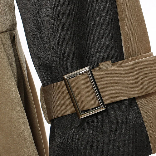 Load image into Gallery viewer, Women Khaki Pleated Big Size Long Trench New Lapel Long Sleeve Loose Fit Windbreaker Fashion Spring Autumn 2025 1DF2737
