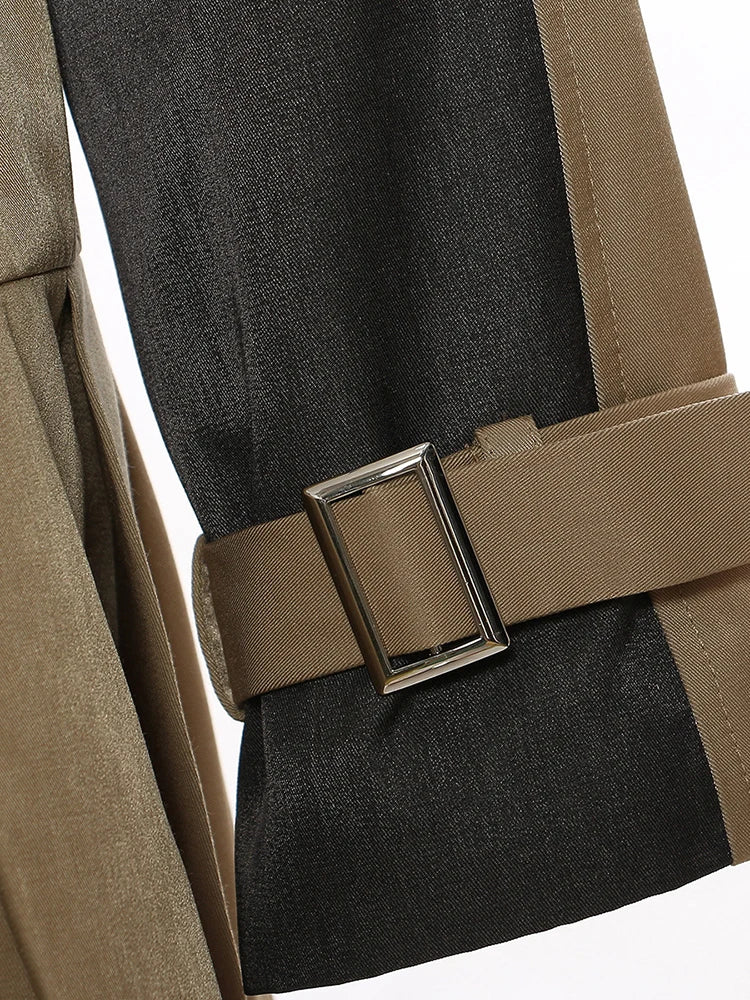 Women Khaki Pleated Big Size Long Trench New Lapel Long Sleeve Loose Fit Windbreaker Fashion Spring Autumn 2025 1DF2737