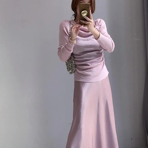 Load image into Gallery viewer, Spring Summer French Fashion Solid Elegant Versatile Long Skirts Women Temperament High Waisted Vacation Fishtail Half Skirt New
