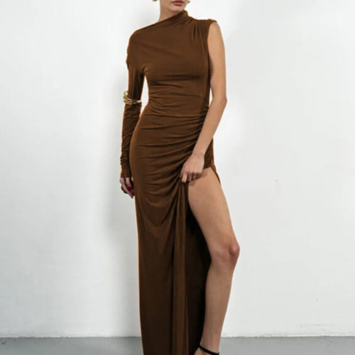 Load image into Gallery viewer, Elegant Single Sleeve High Elasticity Tight Fold Dress Women New 2025 Winter Party Club Evening Dress Bodycon Vestdos
