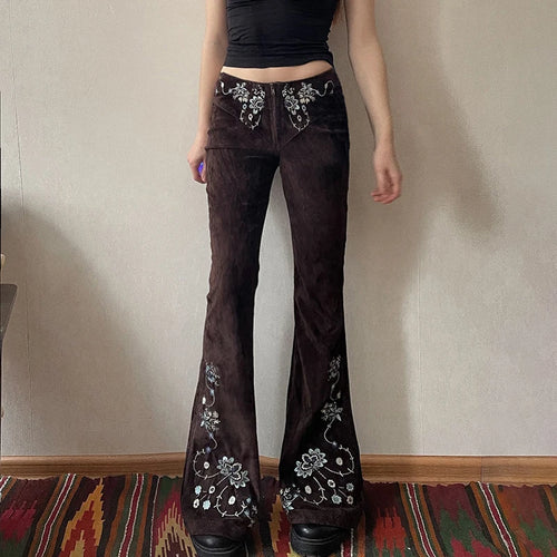 Load image into Gallery viewer, Vintage Chic Flower Embroidery Flared Jeans Women Low Waist Zipper-Fly Denim Trousers All Match Streetwear Bottom New
