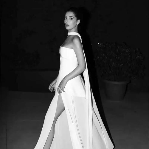 Load image into Gallery viewer, Elegant Strapless Sexy Maxi Dress For Women Gown With Scarf Off-shoulder Sleeveless Backless Split Beach Long Dress
