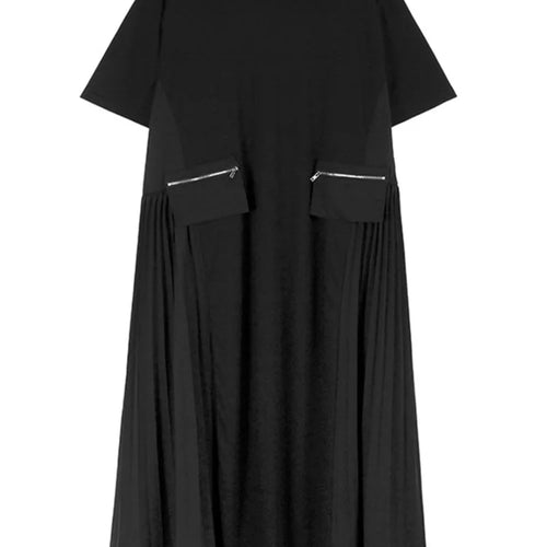 Load image into Gallery viewer, Women Black Pocket Pleated Big Size Midi Casual Dress New Round Neck Short Sleeve Fashion Tide Spring Summer 2025 1DJ0137
