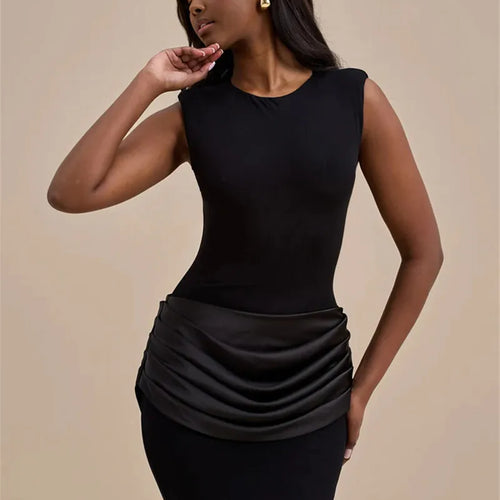 Load image into Gallery viewer, Sleeveless Ruched Sexy Maxi Dress For Women Gown Fashion Black O Neck High Waist Bodycon Club Party Long Dress Vestido
