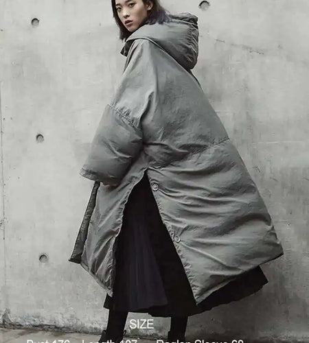 Hooded Cotton-padded Gray Big Size Long Warm Coat Long Sleeve Loose Fit Women Parkas Fashion Autumn Winter 2025 JE02002