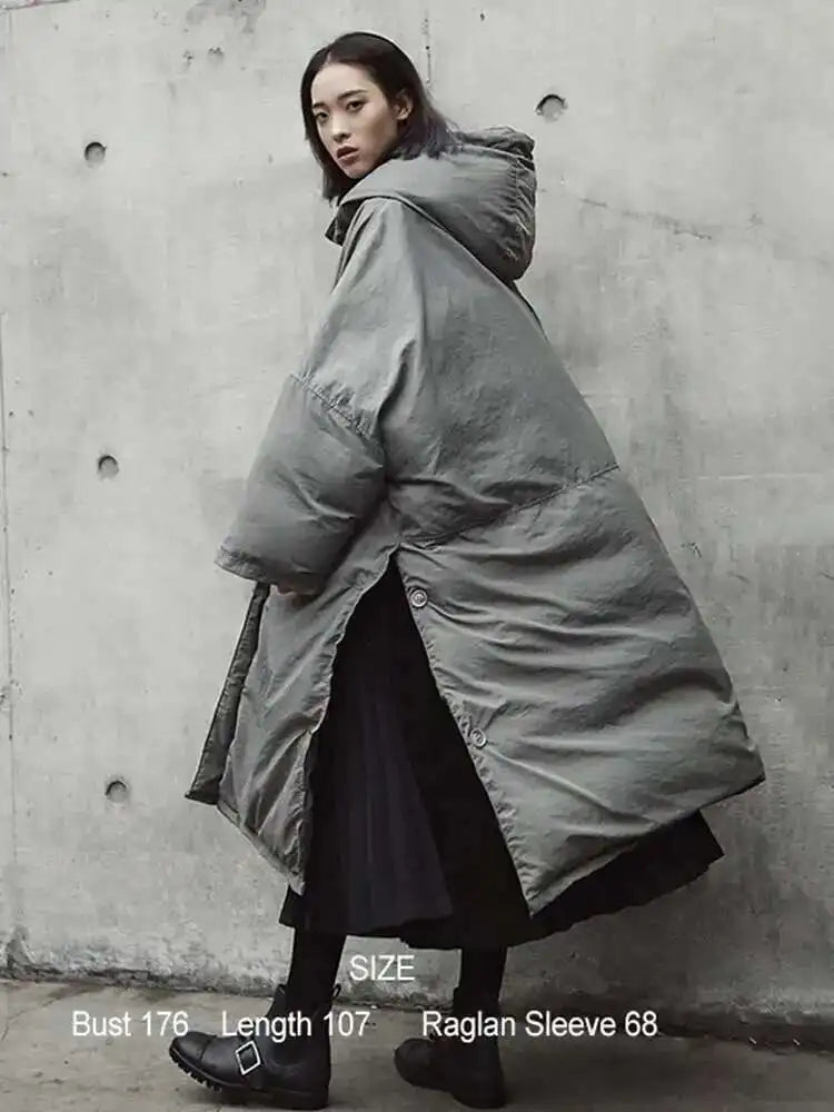 Hooded Cotton-padded Gray Big Size Long Warm Coat Long Sleeve Loose Fit Women Parkas Fashion Autumn Winter 2025 JE02002