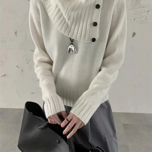 Load image into Gallery viewer, Autumn Winter Grey Long Sleeves Sweater Korean Fashion Women's Beige Holiday Knitted Scarf Tops Casual Versatile Simplicity Chic
