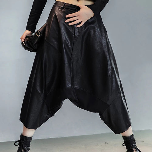 Load image into Gallery viewer, High Elastic Waist Black Leather Long Harem Trousers New Loose Fit Pants Women Fashion Tide Spring Autumn 2025 1DE3072
