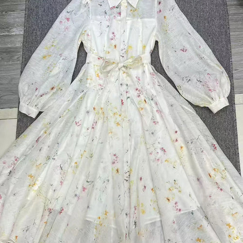 Load image into Gallery viewer, Hit Color Printing Loose Casual Dresses For Women Lapel Long Sleeve High Waist  Temperament Long Dress Female New
