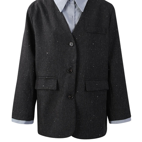 Load image into Gallery viewer, Women Black Color-block Big Size Elegant Blazer New Lapel Long Sleeve Jacket Fashion Tide Spring Autumn 2025 7AB8422
