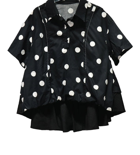 Women Black Dot Printed Irregular Big Size Blouse New Lapel Short Sleeve Shirt Fashion Tide Spring Summer 2025 1DJ1612