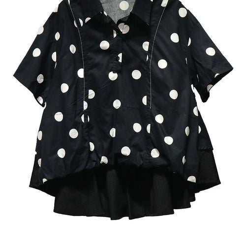 Load image into Gallery viewer, Women Black Dot Printed Irregular Big Size Blouse New Lapel Short Sleeve Shirt Fashion Tide Spring Summer 2025 1DJ1612
