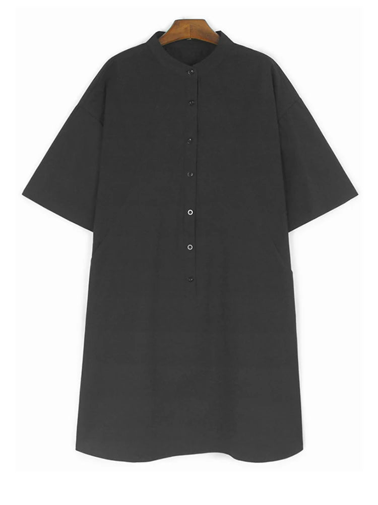 Women Green Big Size Elegant Knee-Length Shirt Dress New Stand Collar Long Sleeve Fashion Tide Spring Autumn 2025 1DJ0928