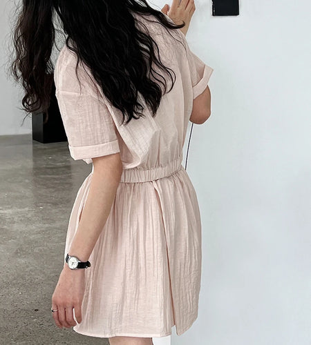 Beige Shirt Thin Half-body Skirt Two Pieces Suit New Lapel Short Sleeve Women Fashion Tide Spring Summer 2025 1DJ1239