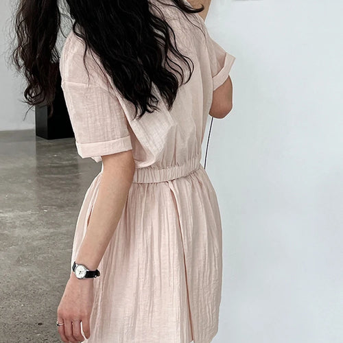 Load image into Gallery viewer, Beige Shirt Thin Half-body Skirt Two Pieces Suit New Lapel Short Sleeve Women Fashion Tide Spring Summer 2025 1DJ1239
