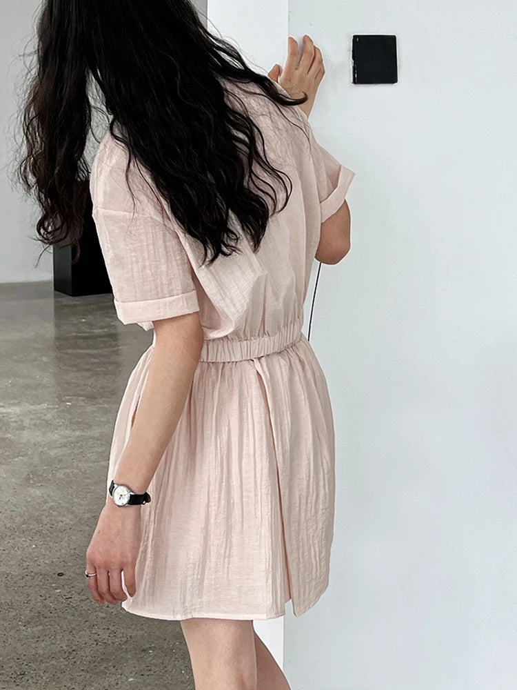 Beige Shirt Thin Half-body Skirt Two Pieces Suit New Lapel Short Sleeve Women Fashion Tide Spring Summer 2025 1DJ1239