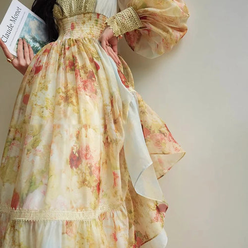 Load image into Gallery viewer, Hit Color Temperament Elegant Dresses For Women V Neck Long Sleeve High Waist Temperament Long Dress Female Fashion
