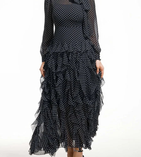 Hit Color Slimming Dresses For Women Scarf Collar Long Sleeve High Waist Temperament Mesh Dresses Female Fashion