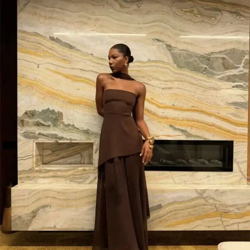 Load image into Gallery viewer, Elegant Strapless Sexy Maxi Dress For Women Gown With Scarf Off-shoulder Sleeveless Backless Split Beach Long Dress
