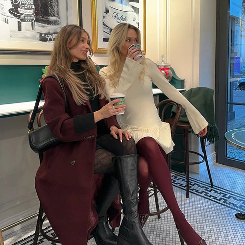 Load image into Gallery viewer, Half High Collar Long Sleeve Knit Mini Dress For Women Autumn Winter New Solid High Waist Pleated Knit Sweater Dress
