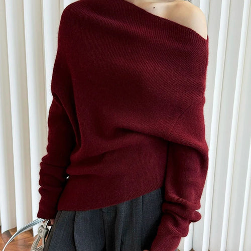 Load image into Gallery viewer, 42% Wool Elegant Knitting Sweater Skew Collar Long Sleeve Women Pullovers New Fashion Tide Spring Autumn 2025 1DH9240
