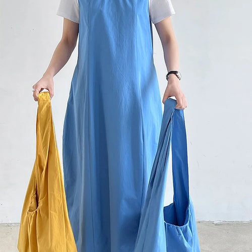Load image into Gallery viewer, Women Blue With Bag Brief Elegant Long Vest Dress New Round Neck Sleeveless Fashion Tide Spring Autumn 2025 1DJ1112
