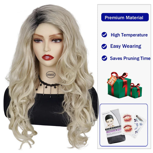 Load image into Gallery viewer, Synthetic Long Blonde Wigs for White Women Dark Roots Curly Wig Wavy Hairstyles Natural Wigs Cosplay Carnival Party Drag Queen
