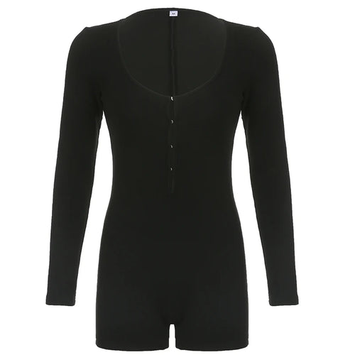 Load image into Gallery viewer, Fashion Black Skinny Autumn Winter Playsuit Female Long Sleeve Buttons Solid Sexy Clubwear Party Jumpsuit Bodysuits
