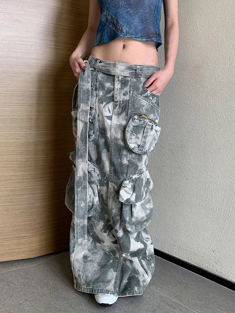 Slim Temperament Skirts For Women High Waist Spliced Pocket Casual Camouflage Vintage Skirt Female Fashion Clothing