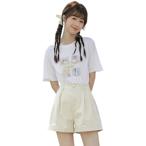 Load image into Gallery viewer, Spring Summer High Waist Solid Student Cotton Shorts Women Fashion Casual Versatile Button Pleated Short Pants Simplicity Korean
