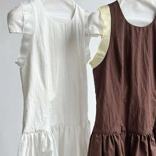 Load image into Gallery viewer, Women Coffee Color-block Elegant Long Vest Dress New Round Neck Sleeveless Fashion Tide Spring Summer 2025 1DJ0743
