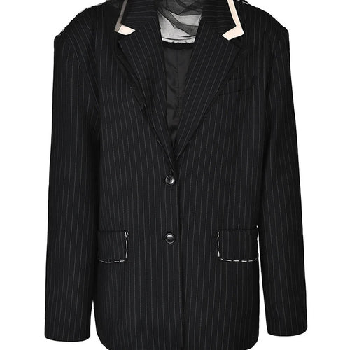 Load image into Gallery viewer, Women Black Striped Topstitched Big Size Blazer New Lapel Long Sleeve Loose Fit Jacket Fashion Spring Autumn 2025 17A6435

