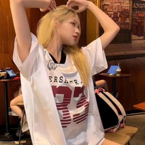 Load image into Gallery viewer, 2025 Y2k Aesthetic Vintage Casual Tees Streetwear Letter Printing Oversized Tshirts Harajuku Summer Women Preppy Grunge T-shirt
